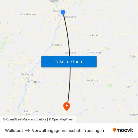 Wallstadt to Verwaltungsgemeinschaft Trossingen map