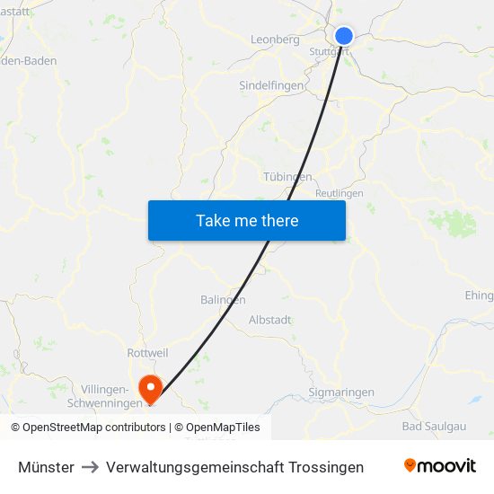 Münster to Verwaltungsgemeinschaft Trossingen map