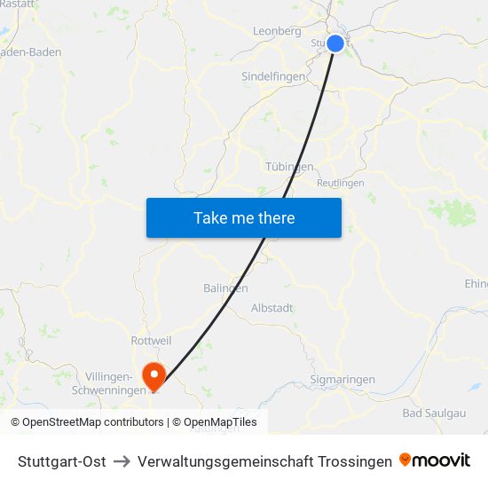 Stuttgart-Ost to Verwaltungsgemeinschaft Trossingen map