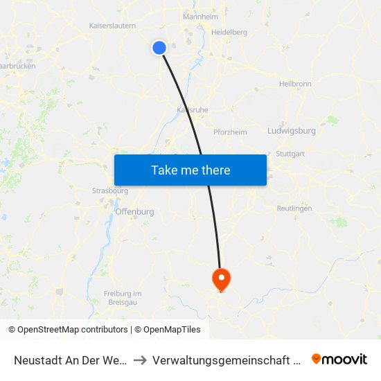 Neustadt An Der Weinstraße to Verwaltungsgemeinschaft Trossingen map