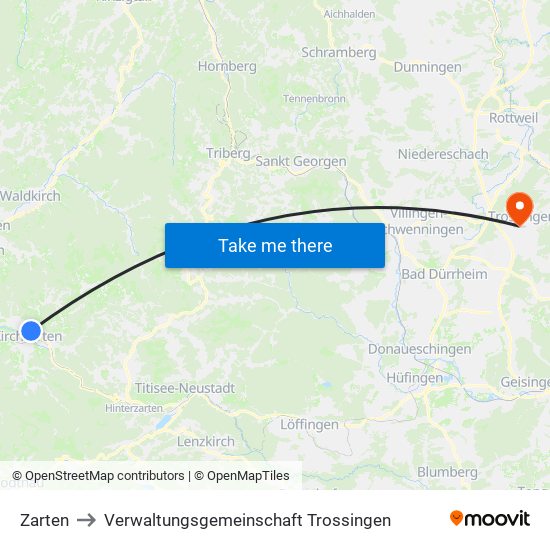 Zarten to Verwaltungsgemeinschaft Trossingen map