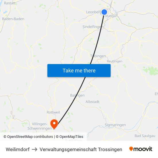 Weilimdorf to Verwaltungsgemeinschaft Trossingen map