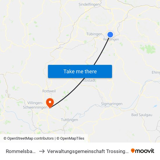 Rommelsbach to Verwaltungsgemeinschaft Trossingen map