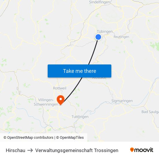 Hirschau to Verwaltungsgemeinschaft Trossingen map