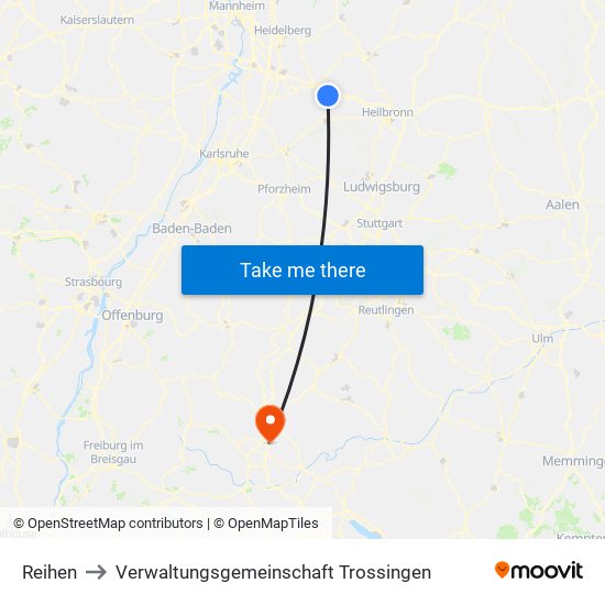 Reihen to Verwaltungsgemeinschaft Trossingen map