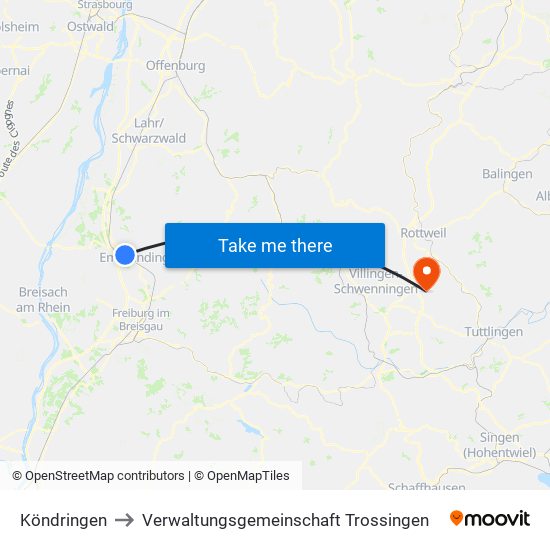 Köndringen to Verwaltungsgemeinschaft Trossingen map