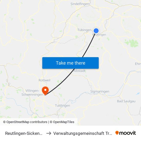 Reutlingen-Sickenhausen to Verwaltungsgemeinschaft Trossingen map