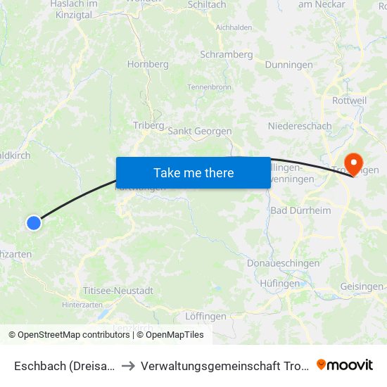 Eschbach (Dreisamtal) to Verwaltungsgemeinschaft Trossingen map