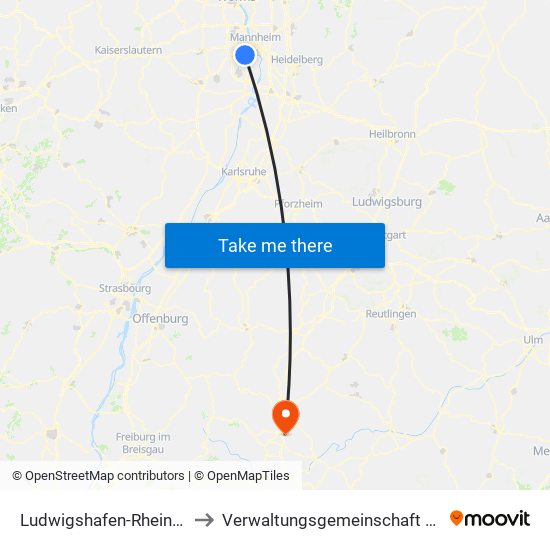 Ludwigshafen-Rheingönheim to Verwaltungsgemeinschaft Trossingen map
