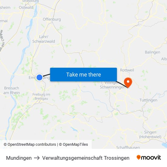 Mundingen to Verwaltungsgemeinschaft Trossingen map