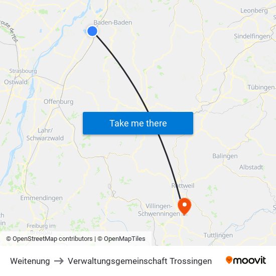 Weitenung to Verwaltungsgemeinschaft Trossingen map