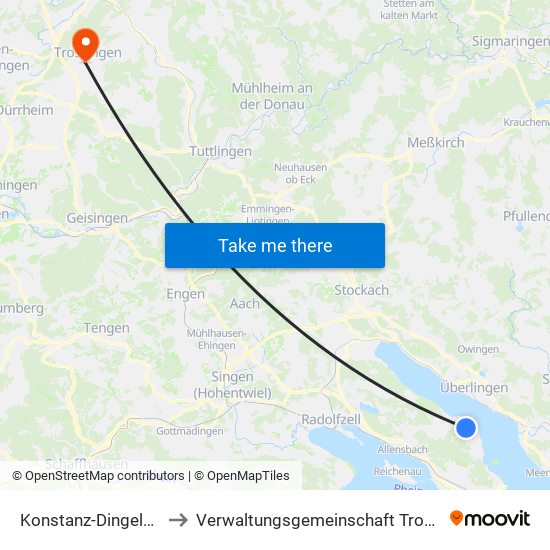 Konstanz-Dingelsdorf to Verwaltungsgemeinschaft Trossingen map