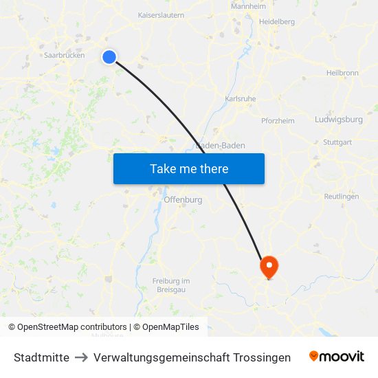 Stadtmitte to Verwaltungsgemeinschaft Trossingen map