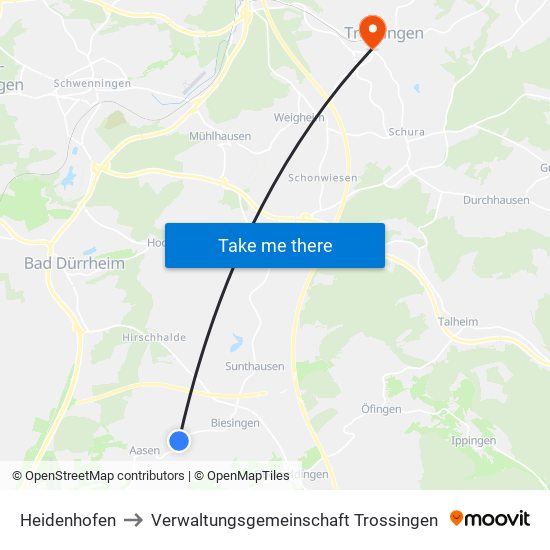 Heidenhofen to Verwaltungsgemeinschaft Trossingen map