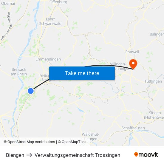 Biengen to Verwaltungsgemeinschaft Trossingen map