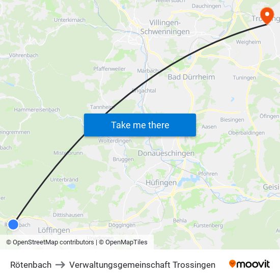 Rötenbach to Verwaltungsgemeinschaft Trossingen map