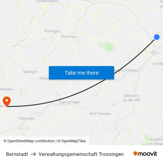 Bernstadt to Verwaltungsgemeinschaft Trossingen map