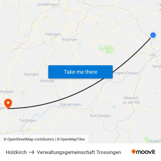 Holzkirch to Verwaltungsgemeinschaft Trossingen map