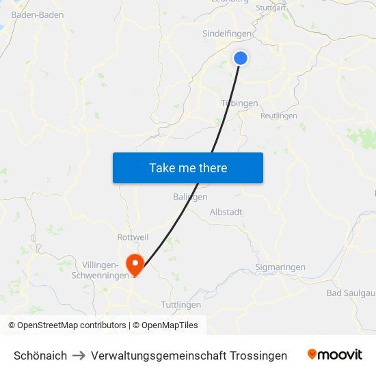 Schönaich to Verwaltungsgemeinschaft Trossingen map