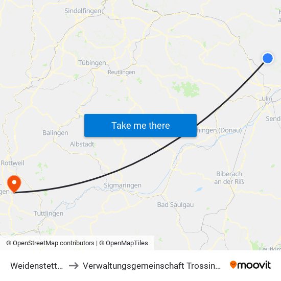 Weidenstetten to Verwaltungsgemeinschaft Trossingen map