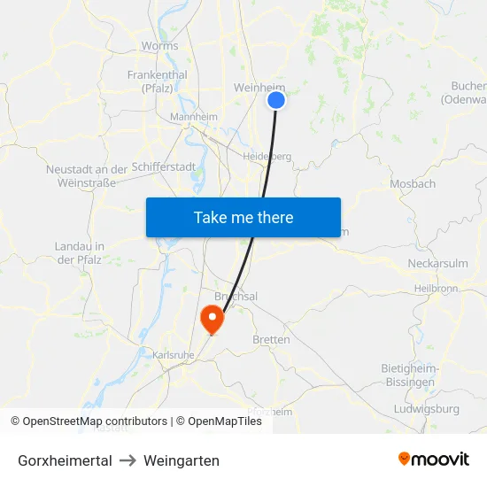 Gorxheimertal to Weingarten map