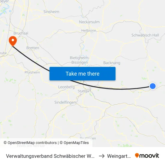 Verwaltungsverband Schwäbischer Wald to Weingarten map