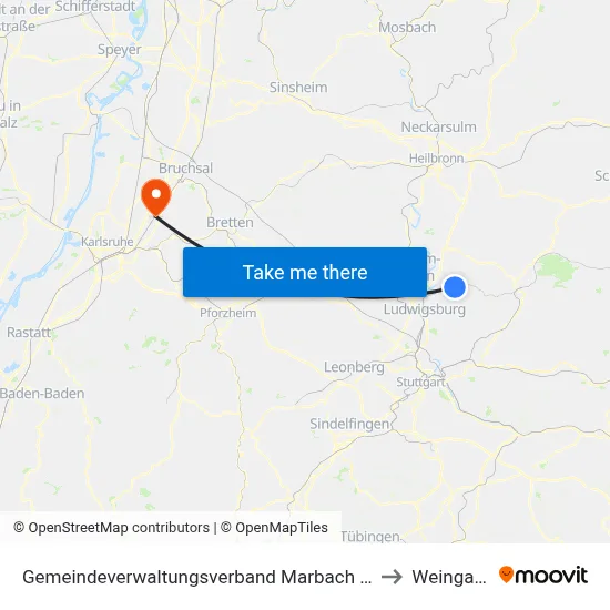 Gemeindeverwaltungsverband Marbach am Neckar to Weingarten map