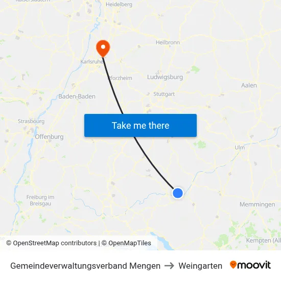 Gemeindeverwaltungsverband Mengen to Weingarten map