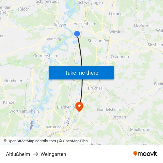Altlußheim to Weingarten map