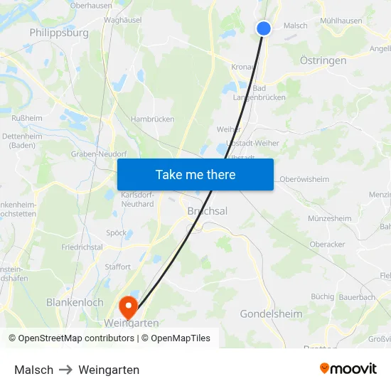 Malsch to Weingarten map