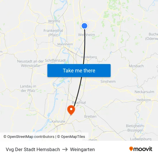 Vvg Der Stadt Hemsbach to Weingarten map