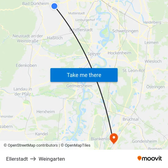 Ellerstadt to Weingarten map