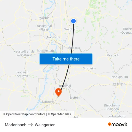 Mörlenbach to Weingarten map