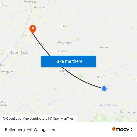 Bellenberg to Weingarten map