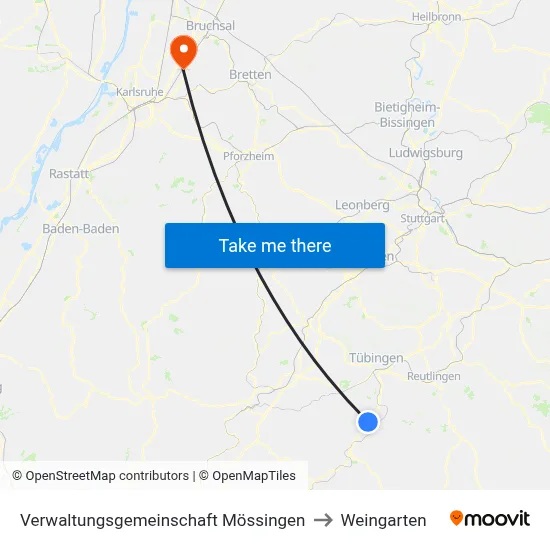 Verwaltungsgemeinschaft Mössingen to Weingarten map