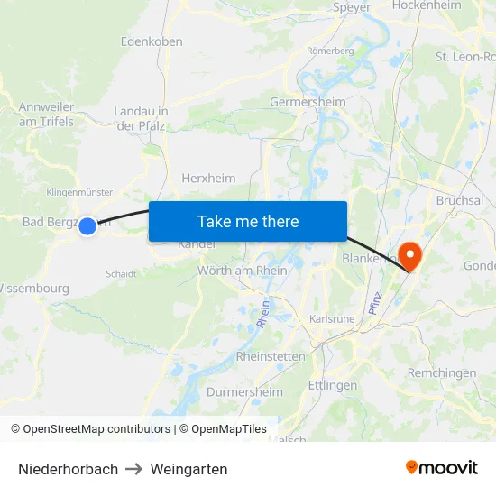 Niederhorbach to Weingarten map