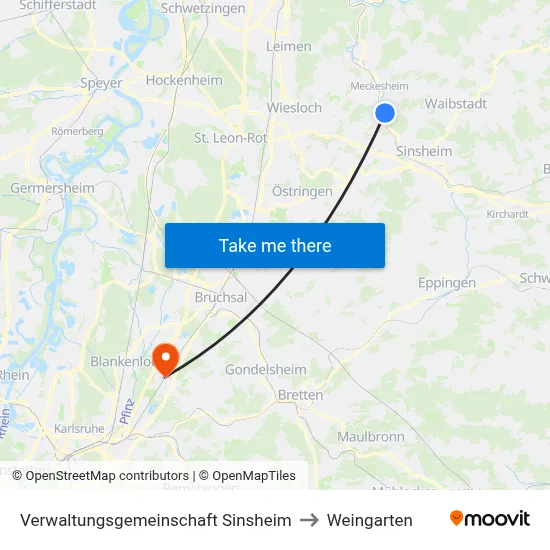 Verwaltungsgemeinschaft Sinsheim to Weingarten map