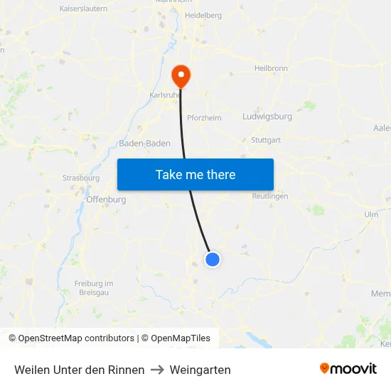 Weilen Unter den Rinnen to Weingarten map