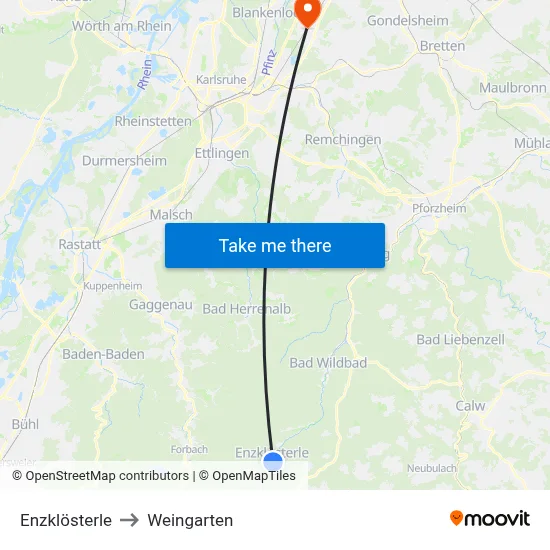 Enzklösterle to Weingarten map