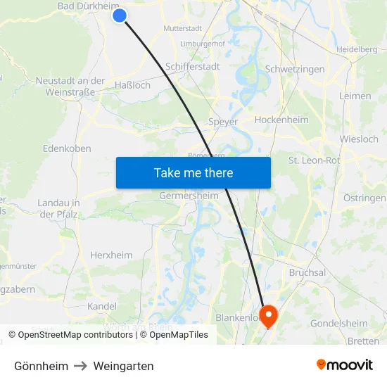 Gönnheim to Weingarten map