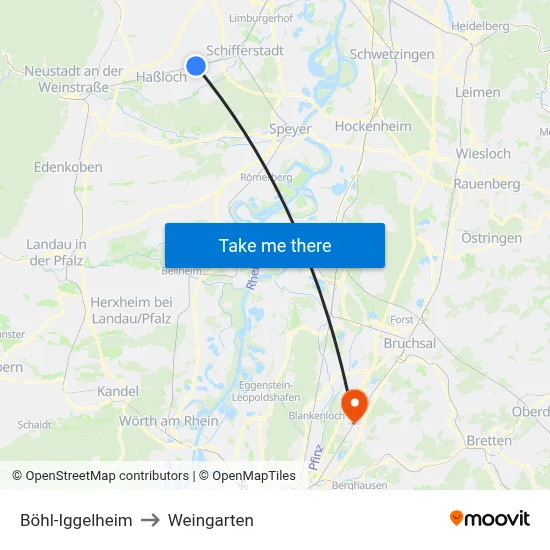 Böhl-Iggelheim to Weingarten map