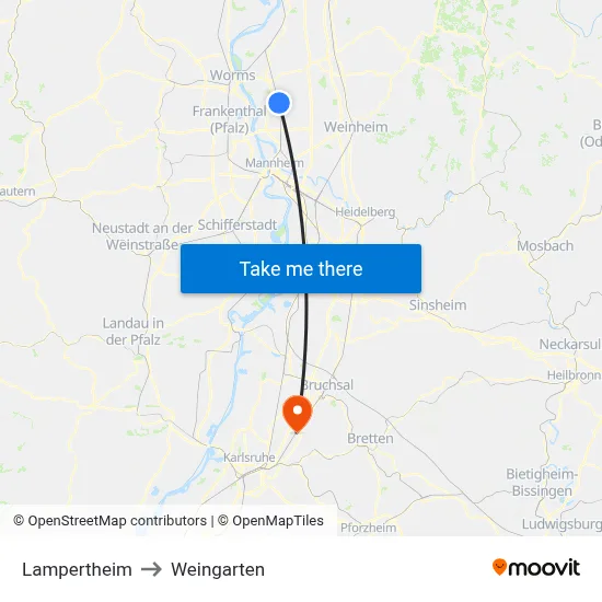 Lampertheim to Weingarten map
