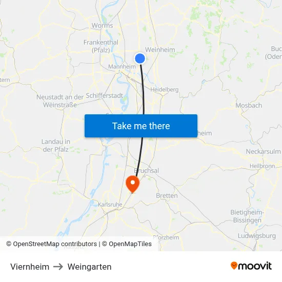 Viernheim to Weingarten map