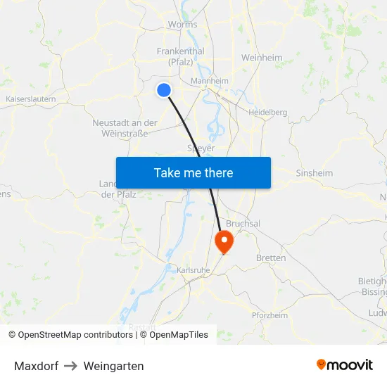 Maxdorf to Weingarten map