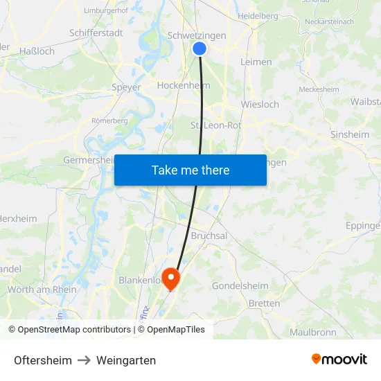 Oftersheim to Weingarten map