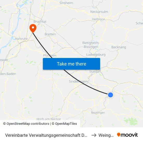 Vereinbarte Verwaltungsgemeinschaft Der Stadt Nürtingen to Weingarten map