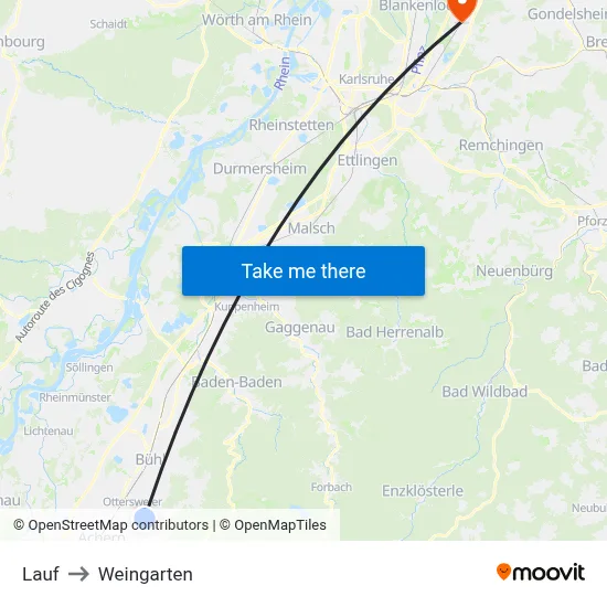 Lauf to Weingarten map