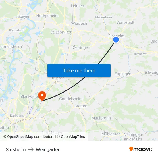 Sinsheim to Weingarten map