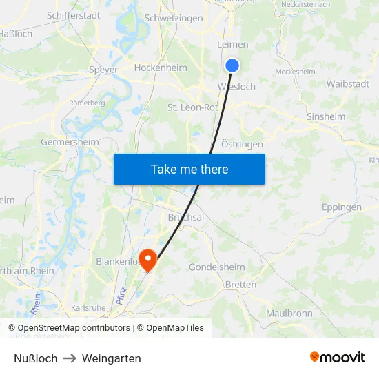 Nußloch to Weingarten map