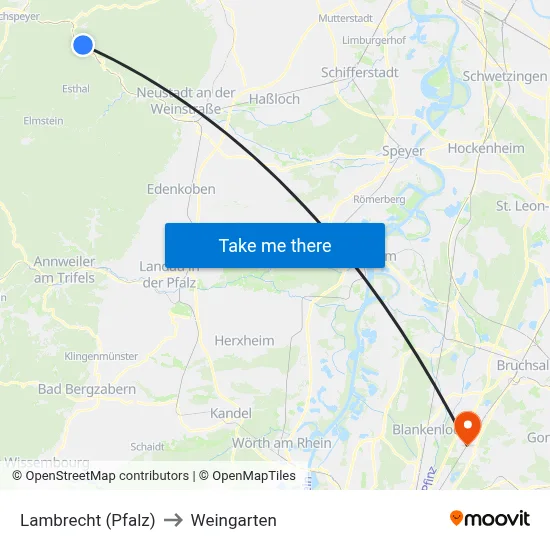 Lambrecht (Pfalz) to Weingarten map
